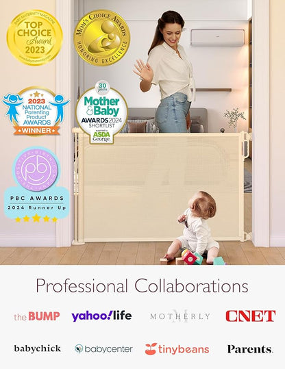 Momcozy Retractable Baby Gate, 33" Tall, Extends up to 55" Wide, Child Safety Baby Gates for Stairs, Doorways, Hallways, Indoor, Outdoor