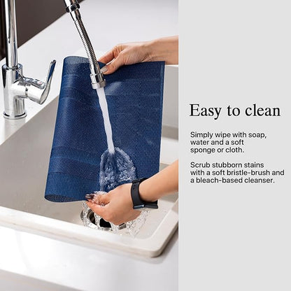 Placemats Set of 4 - Easy Clean Woven Vinyl Placemats for Dining Table, Indoor/Outdoor Place Mats, Washable PVC Table Mats（Navy Cube）