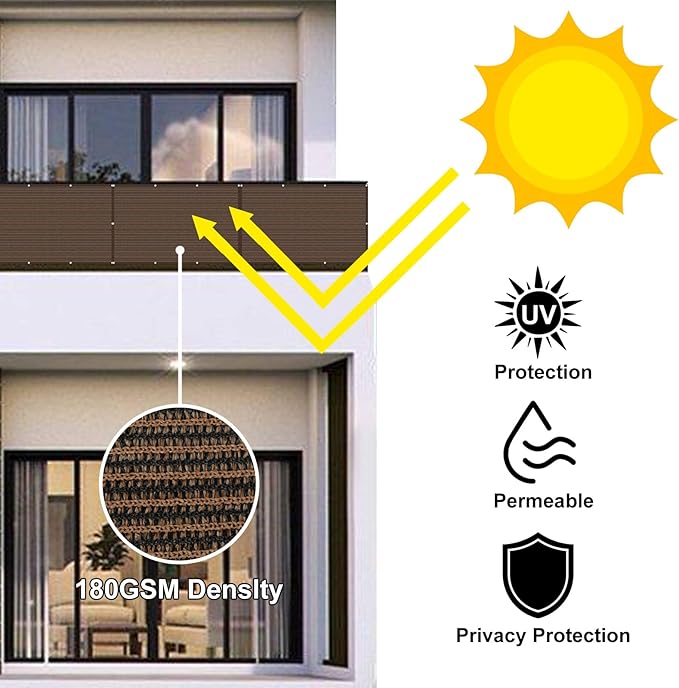 Eden's Decor Balcony Privacy Screen Brown 4'x 5' Cover Mesh Windscreen Weather-Resistant UV Protection for Backyard Deck, Patio, Balcony, Pool, Porch, Fence, Railing, Gardening
