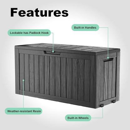 PatioZen 90 Gallon Deck Box Outdoor, Weatherproof Resin Patio Storage Box - Image 3