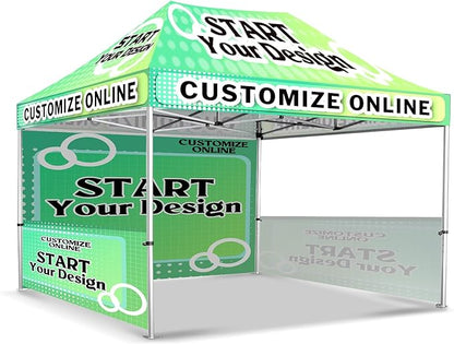 10x15FT Custom Pop Up Canopy Tent with Logo Personalized Trade Show & Event Heavy Duty Aluminum Folding for Outdoor Markets, Business Branding Advertising (Top Canopy+1 Full Wall+2 Half Walls)