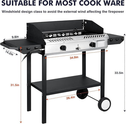 Llamaviva 2 Burner Outdoor Gas Stove with Side Shelves, Auto-ignition & Regulator, 150,000 BTU Propane Outdoor Stoves for Cooking, Camping&BBQ Cookouts