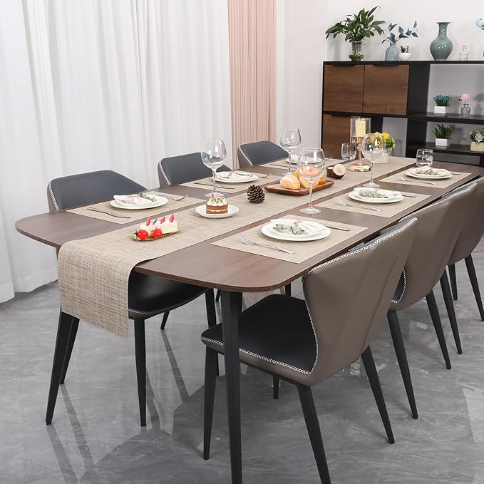 Myir JUN Table Runner, Vinyl Table Runner Indoor Arbitrarily Cropped Runner for Table Heatproof for Home Party (Beige, 12 x 94 inch)