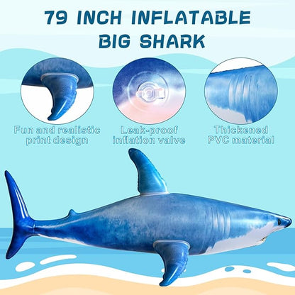 Extra Large Inflatable Shark Pool Toy,79inch Shark Pool Birthday Party Decorations,Blow Up Animal Party Favors Supplies Gift for Kids Adults