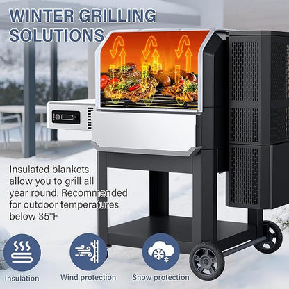 Grill Thermal Insulated Blanket for Masterbuilt Gravity Series 1050 Charcoal Grill, fits MB20041220 Gravity Series Grill Smoker Insulation Blanket for Winter Cooking