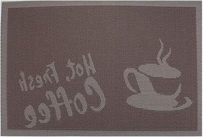 Gugrida Placemats Set of 6 Plaid Checkered Coffee Heat-Resistant Anti-Skid PVC Placemat for Dining Table Durable Woven Vinyl Stain tablemats 18"X12", Large