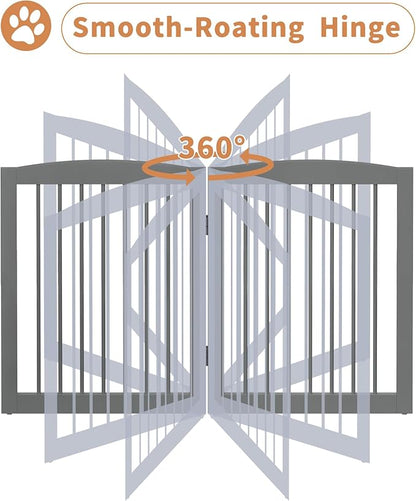 Freestanding Pet Gate with Door, Tall Dog Gate for House, Extra Wide, Pet Puppy Safety Fence, Support Feet Included, 120 Inch Wide, 6 Panels 32" Tall, Gray
