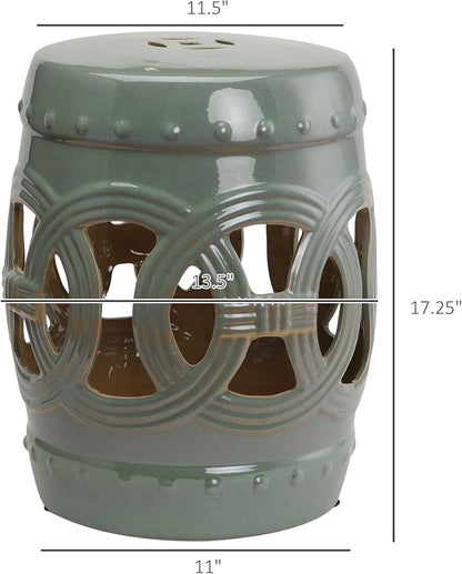 Outsunny 14" x 17" Ceramic Garden Stool Strong Glazed Material Green | - Image 3