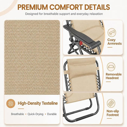 Yaheetech 26" Zero Gravity Recliners Adjustable Set of 2, Cup Holder Trays and - Image 6
