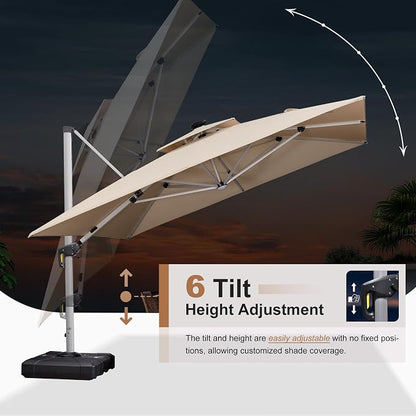 PURPLE LEAF Cantilever Umbrella 9' X 12' Double Top Solar LED Light, Support to - Image 8