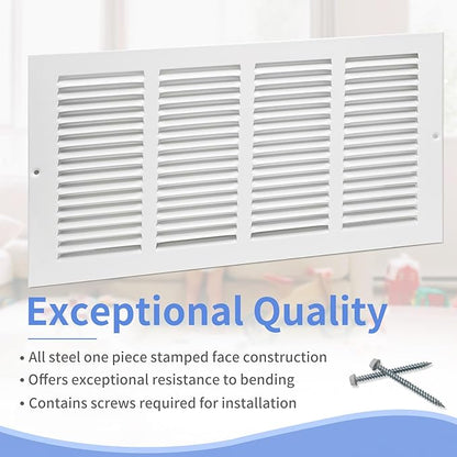 16"W x 8"H [Duct Opening Size] Steel Return Air Grille, Air Return Vent Cover for Ceiling and Sidewall - HVAC Air Vent Covers - [Outer Dimensions: 17.75"W x 9.75"H]