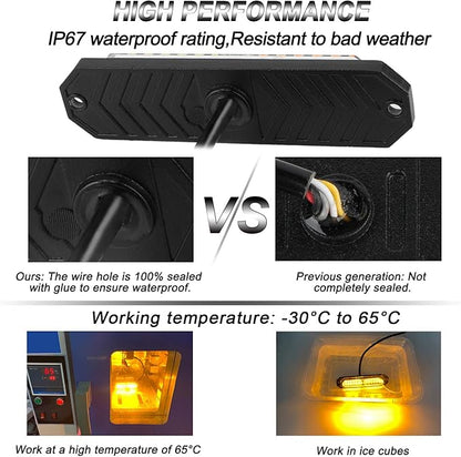 ASPL 8pcs Sync Feature Ultra Slim 12-LED Surface Mount Flashing Strobe Lights for Truck Car Vehicle LED Mini Grille Light Head Emergency Beacon Hazard Warning Lights (Amber)