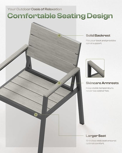 Outdoor Patio Dining Chairs Set of 2, 350LBS Capacity Aluminum Patio Dining Chairs with Armrests, Weather-Resistant for Lawn, Garden, Yard, Poolside and Indoor Use (Gray)