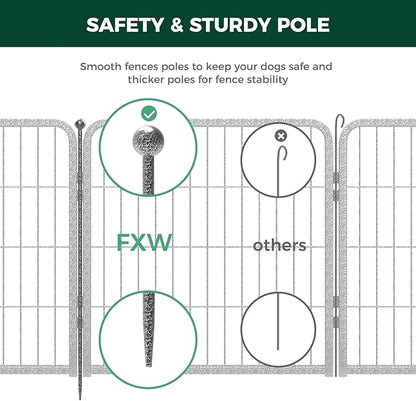 FXW Garden Fence Outdoor for The Yard – 24in(H) x 45.6ft(L) Heavy Duty Metal Animal Barrier for Dog and Rabbit, Decorative Dog Fence, 24 Panels, Silver