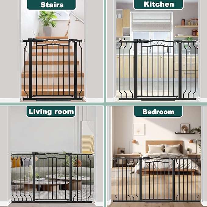 Fairy Baby 53.1"-62.5" Extra Wide Baby Gates for Stairs & Doorways, Pressure Mounted Baby Safety Child Gate No Drill, Long Dog Gate with Door Walk Thru, Metal Auto Close Large Pet Gate Indoor, Black