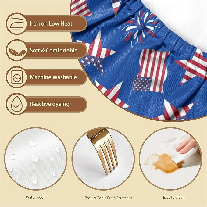 Rectangle Table Cloth Cover Waterproof Elastic Fitted Polyester Fitted Tablecloths for 6 Foot Tables for Indoor,Picnic, Camping, Outdoor （72" x 30"，American Flag）