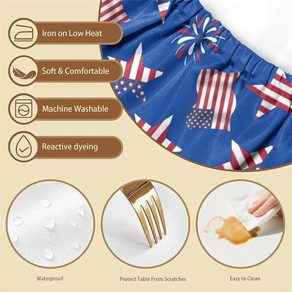 Rectangle Table Cloth Cover Waterproof Elastic Fitted Polyester Fitted Tablecloths for 6 Foot Tables for Indoor,Picnic, Camping, Outdoor （60" x 30"，American Flag）