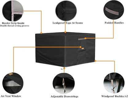 Fire Pit Cover 600D Heavy Duty Waterproof Fabric With PVC Coating Square 28" Wx 28" D x 25" H Black Fits for 26-28 Inch Fire Pit Table Fade Resistant Outdoor Firepit Cover