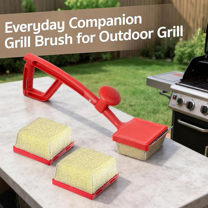 GASPRO Steam Grill Brush Bristle Free for Outdoor Grill, BBQ Cleaning Brush Set with 2 Replacement Heads, Heat-Activated Sponge & Scraper, Ergonomic Handle, Safe for Most Grates, Red