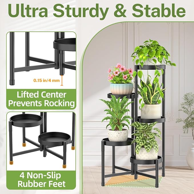 iDavosic.ly Plant Stand Indoor Outdoor, 5 Tier Metal Corner Shelf, Folding - Image 4