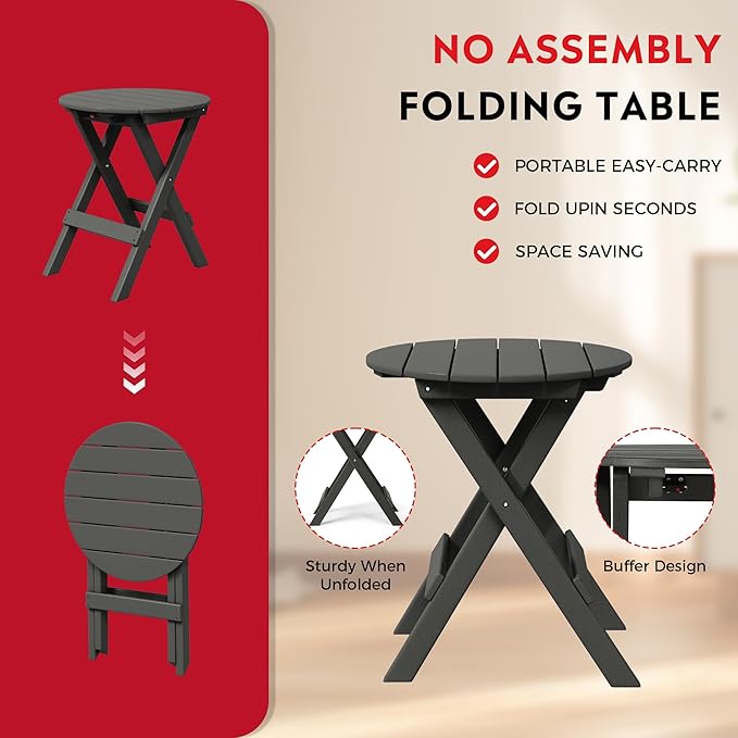 Costaelm Paradise 3-Piece Outdoor HDPE Folding Patio Bistro Table and Chairs, Gray