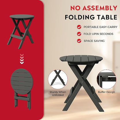 Costaelm Paradise 3-Piece Outdoor HDPE Folding Patio Bistro Table and Chairs, Gray