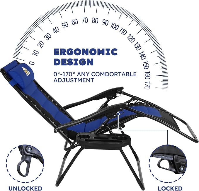 Colegence Oversized Padded Zero Gravity Chairs, 0-170° lock, removable side - Image 4