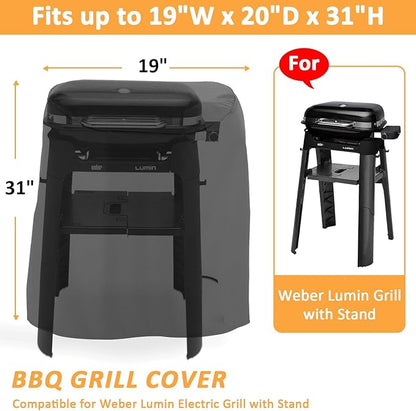 Grill Cover for Weber Lumin Electric Grill with Stand, Waterproof Cover for Weber Lumin/Compact with Stand Grill Accessories, Replacement for 7196 Cover, 600D Outdoor BBQ Cover