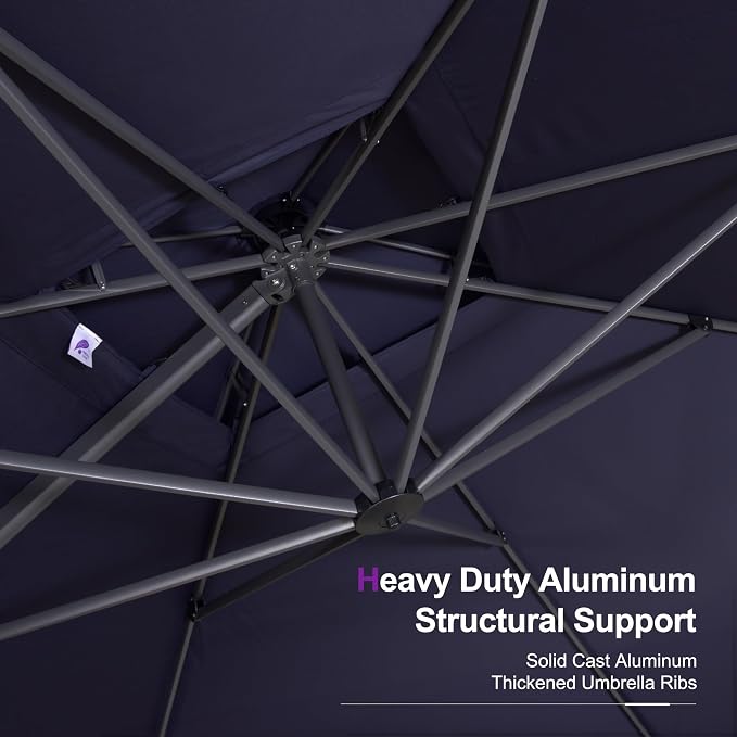 PURPLE LEAF Cantilever Umbrella 12 Feet Patio Umbrella Double Top Navy Blue | - Image 7