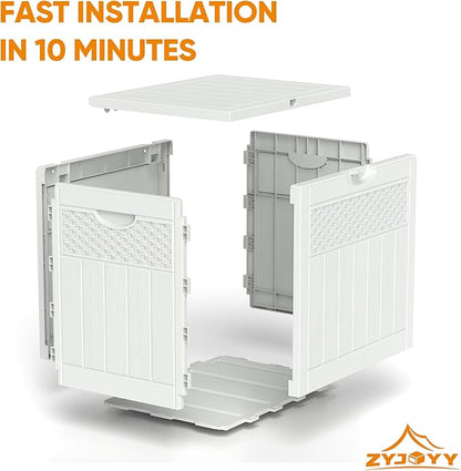ZYJOYY 33 Gallon Resin Deck Box, Weatherproof Outdoor Storage Box for Patio, Garden and Yard, Lockable Waterproof Bin for Tools, Cushions, and Accessories, White
