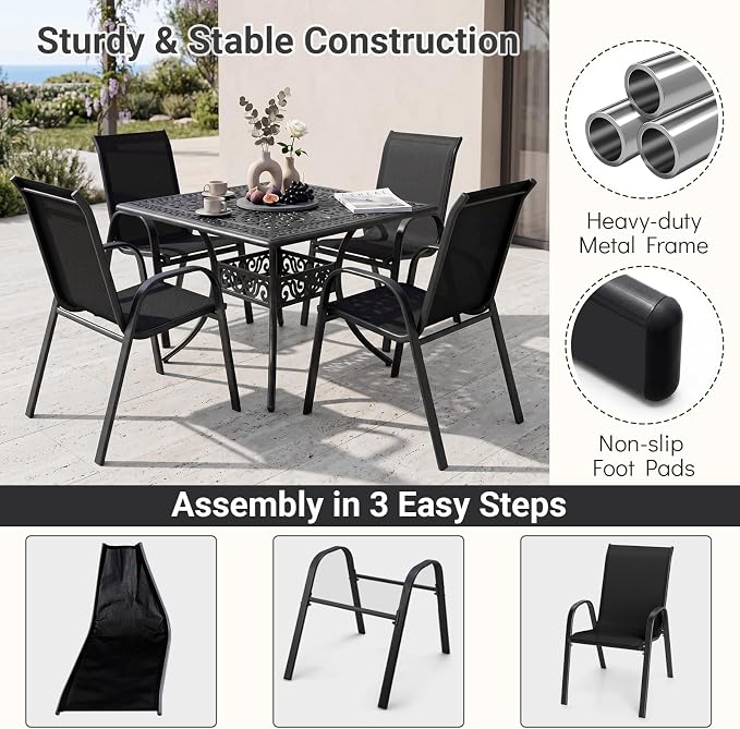 Tangkula Outdoor Stackable Patio Dining Chairs Set of 4, Breathable Fabric - Image 8