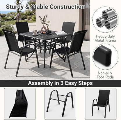 Tangkula Outdoor Stackable Patio Dining Chairs Set of 4, Breathable Fabric - Image 8