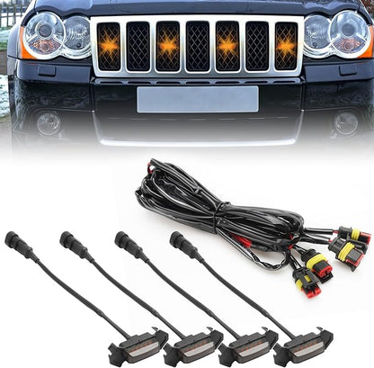 4PCS LED Amber Grill Lights，Grille Lights with Fuse Adaptor ，Waterproof Front Grill Trim Lamps，Vehicle Exterior Grille Lamps Replacement for 2016-2019 Tacoma TRD PRO Front Grille (Black)