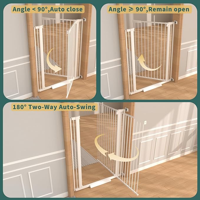 40.55" Tall 1.37" Ultra Narrow Spacing Dogs Pets Baby Gate for Doorway Hallway Safety Proof Indoor 53.74-61.61" Extra Wide Puppy Pressure Mounted No Drill Walk Through White Metal