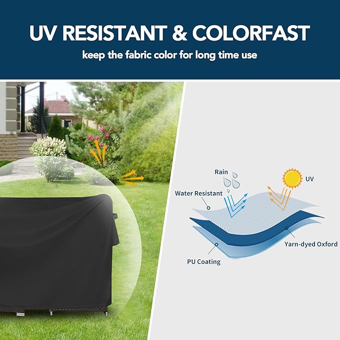 Easy-Going Round Patio Furniture Cover Waterproof Outdoor Dining Table and Chair Cover Anti-UV Outside Sectional Sofa Set Covers (62"DIA x 28"H, Black)