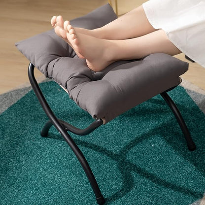 HollyHOME 15"(H) Folding Footrest Stool, Upholstered Small Foldable Ottoman, Accent Padded Sofa Foot Stool for Lazy Chair, Metal Frame Portable Foot Rest Ottoman for Living Room, Bedroom, Dark Grey