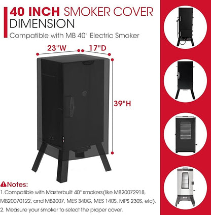 Unicook 40 Inch Smoker Cover for Masterbuilt, Outdoor Electric BBQ Smoker Grill Cover Heavy Duty Waterproof Fade Resistant, 23" W x 17" D x 39" H, Black