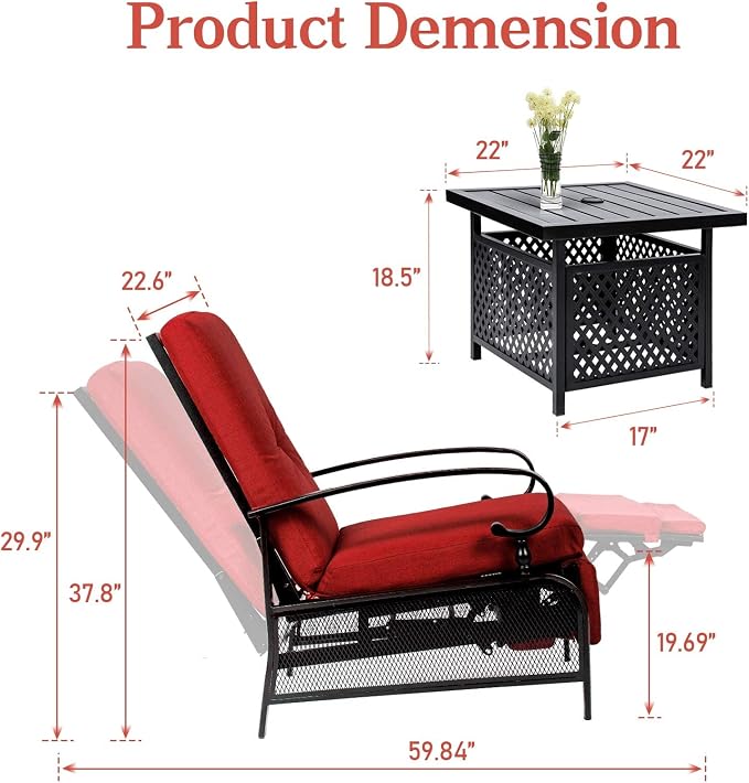 SUNCROWN Outdoor Recliner Chair Patio Adjustable Recliner Chair and Side Bistro - Image 6