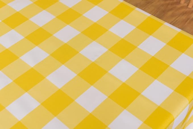 Cupuamon 2 Pack Waterproof Polyester Fabic Square Checkered Tablecloth，54x54 Outdoor Table Cloth，Oil Stain Prevention Table Cloth for Pinics and Parties（Yellow and White）