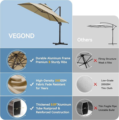 9x12 FT Patio Cantilever Umbrella, Rectangular Heavy Duty Offset Umbrella - Image 2