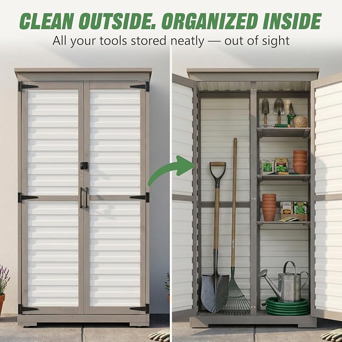 Outdoor Storage Cabinet – Store More in Less Space, Tall Vertical Garden Tool - Image 4
