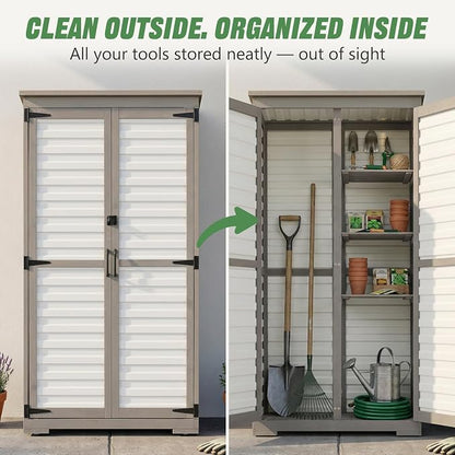 Outdoor Storage Cabinet – Store More in Less Space, Tall Vertical Garden Tool - Image 4