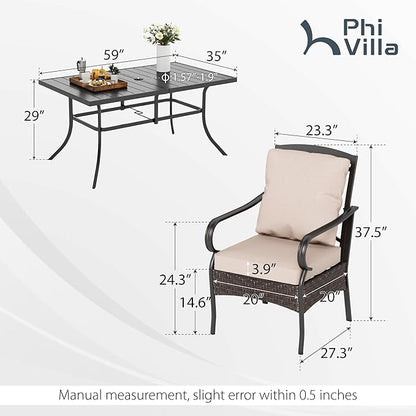PHI VILLA Outdoor Dining Set for 6, All-Weather Patio Table and Chairs Set for 6, Heavy Duty Rectangle Patio Metal Table Set for Deck, 6 Extra Large Outdoor Swivel Chairs with Thick Cushions