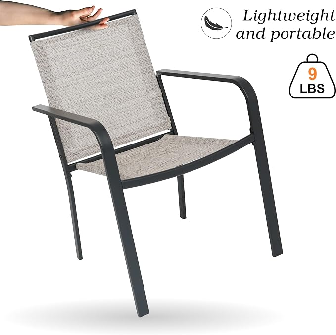 Anmutig Stackable Outdoor Dining Chairs Set of 4, Textilene Fabric, Breathable - Image 4