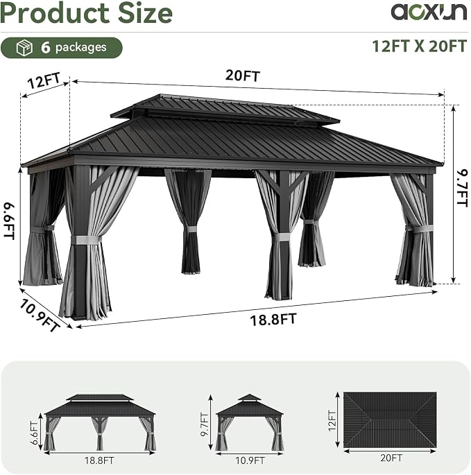 Aoxun Hardtop Gazebo 12x20 - Image 2