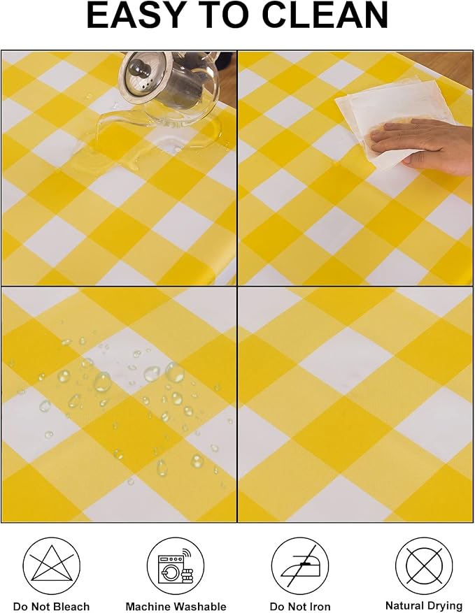 Cupuamon 2 Pack Waterproof Polyester Fabic Rectangle Checkered Tablecloth，60x120 Outdoor Table Cloth，Oil Stain Prevention Table Cloth for Pinics and Parties（Yellow and White）