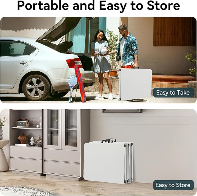 50 Pack of 6 Foot Foldable Table with Built in Handle & Steel Legs ,Heavy Duty Portable ,Perfect for Party, Dining, Wedding, Events, Picnic Indoor, Outdoor, Camping, Utility, Folding(white-50pac)