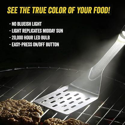 Grill Light Grill Spatula & Grilling Mats Gift Set | Restaurant Grade Stainless Steel | LED Light to Grill in The Dark | Waterproof & Dishwasher Safe | Camping Barbecue Grilling Spatula