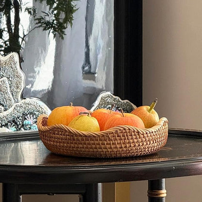 RT&BS Rattan Bread Baskets for Serving, Christmas Food Baskets, Handwoven Fruit Basket for Kitchen, Store, Restaurant, Outdoor, Party (M, Ø9.8 * 2.8'')