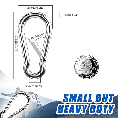 Small Carabiner Clip Hooks, 25pcs 2.75 inch Carabiners Heavy Duty, 304 Stainless Steel Spring Snap Hook Fits Camping Hiking, Metal Clips for Rope Chain Keys Rings